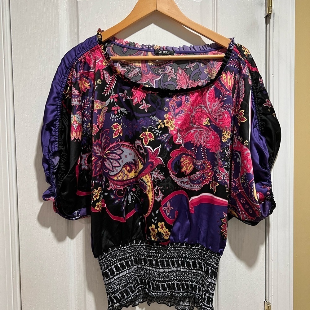XOXO smocked polyester blend top - medium
